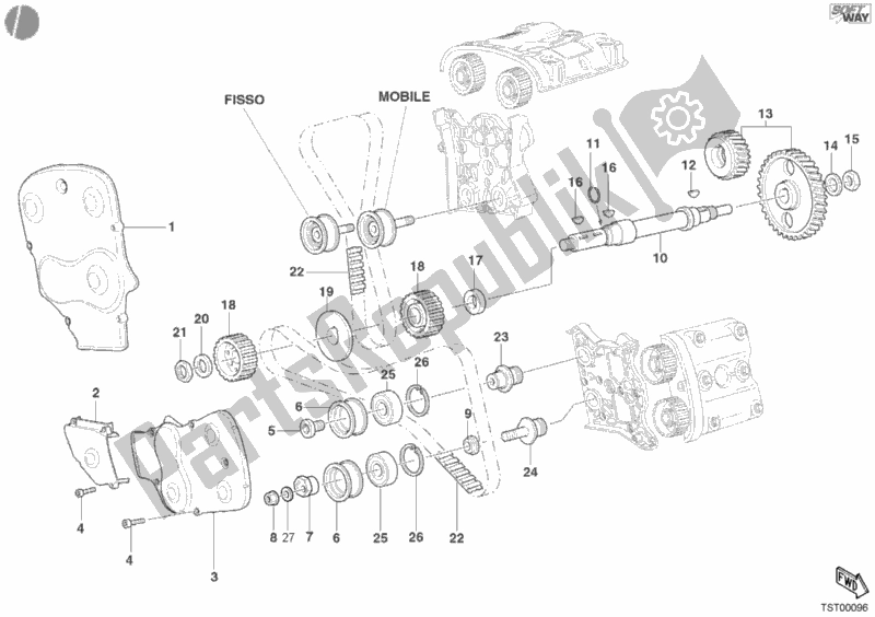 All parts for the Timing Belt of the Ducati Superbike 998 Final Edition Single-seat 2004